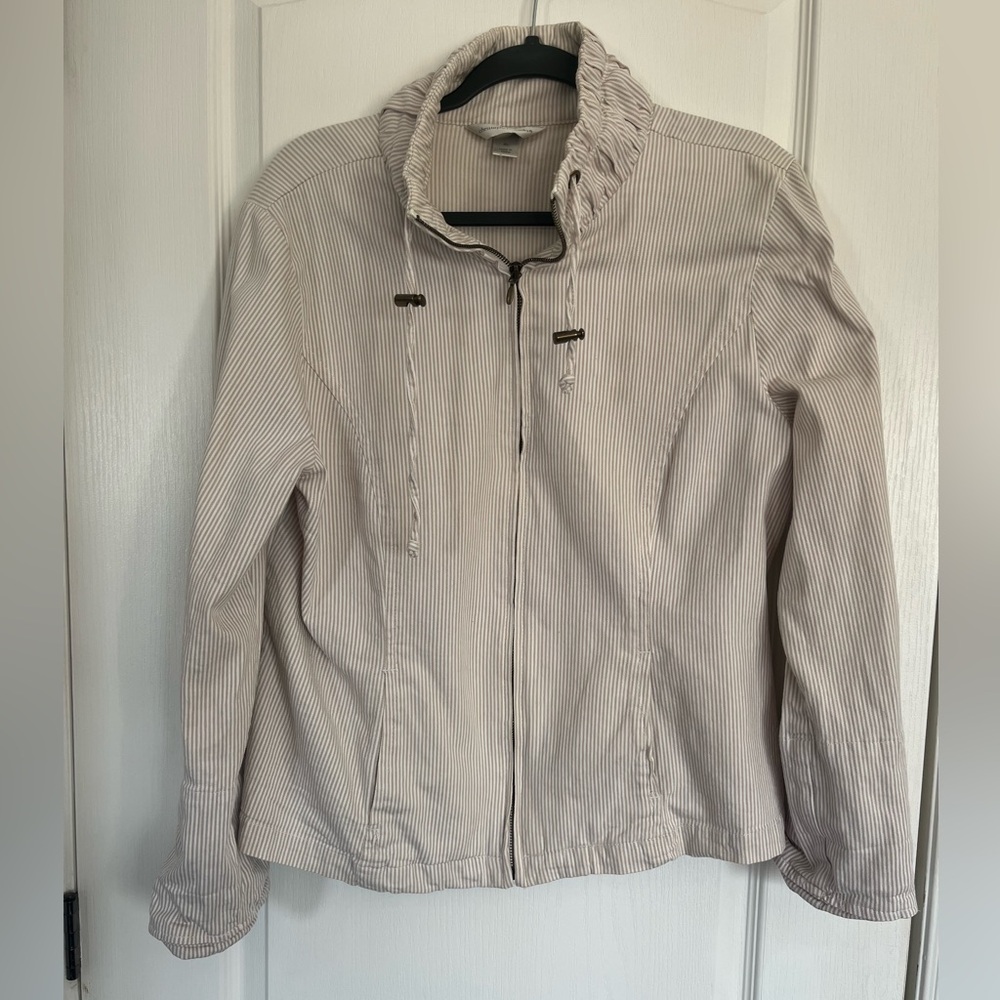 Christopher & Banks Cotton Striped Beige zip up Women's Jacket  XL